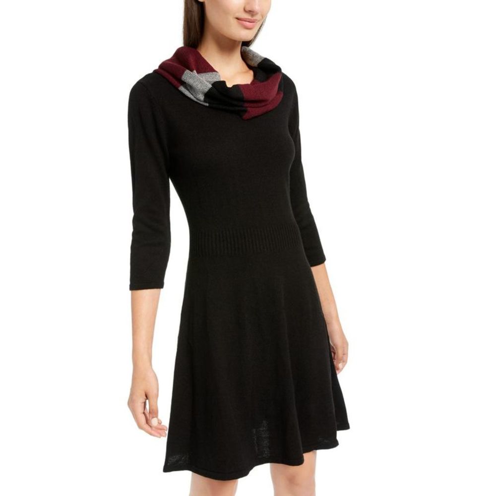 BCX Womens Black 3/4 Sleeves A-Line Mini Sweaterdress - Size XS